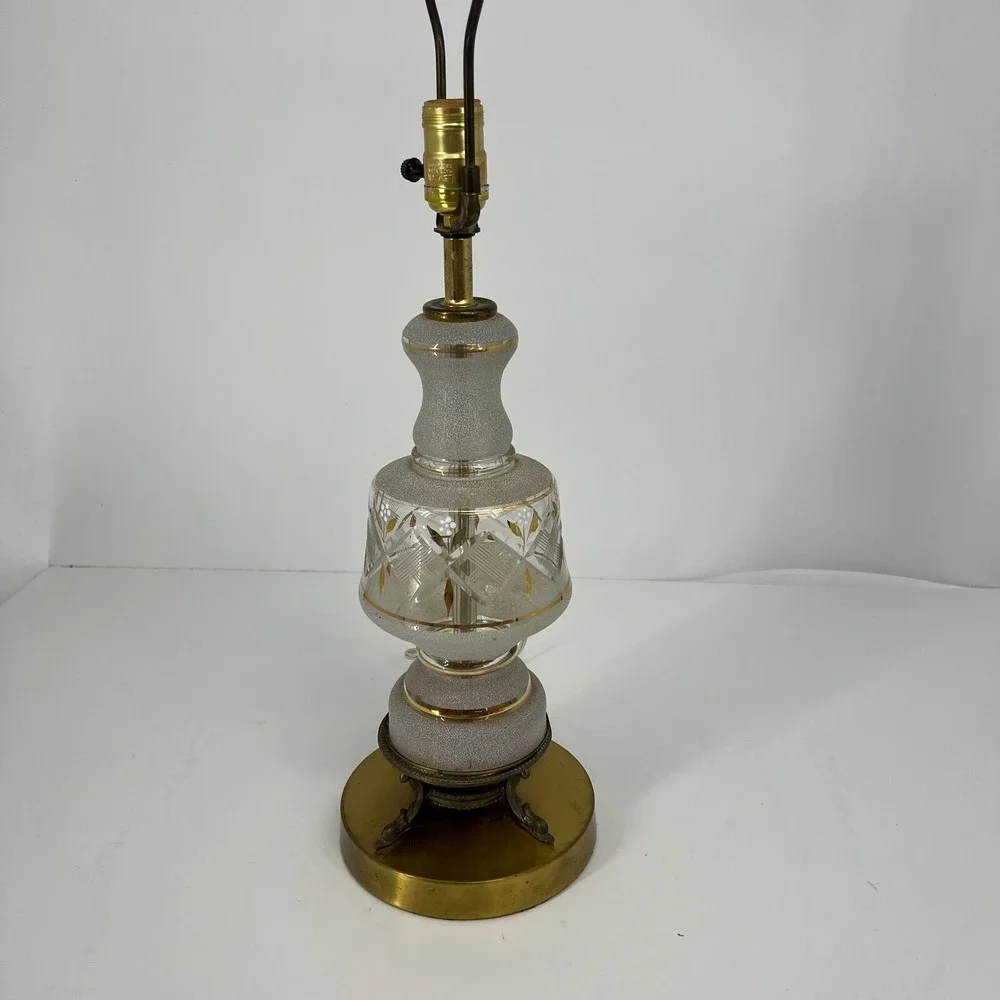 Vintage‎ Leviton Table Lamp Mid Century Modern Frosted Glass & Brass USA 29.5